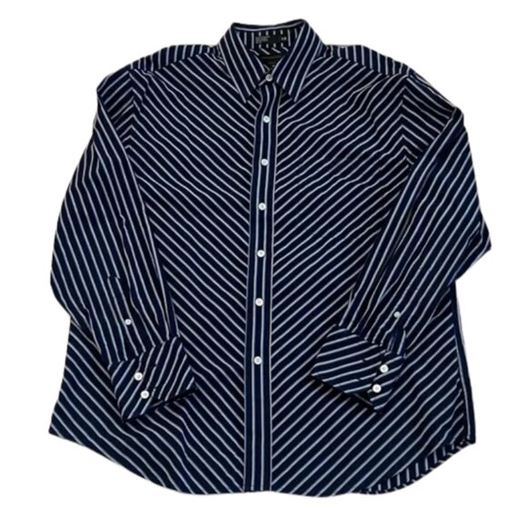 Haggar Other - Haggar Enterprise Men’s Navy and White Striped Button Down Dress Shirt - Size L